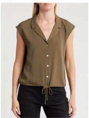 NWT-MELLODAY Drawstring Hem Sleeveless button up Shirt